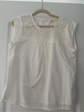 Lucky Brand White Sleeveless Lace Yoke Top